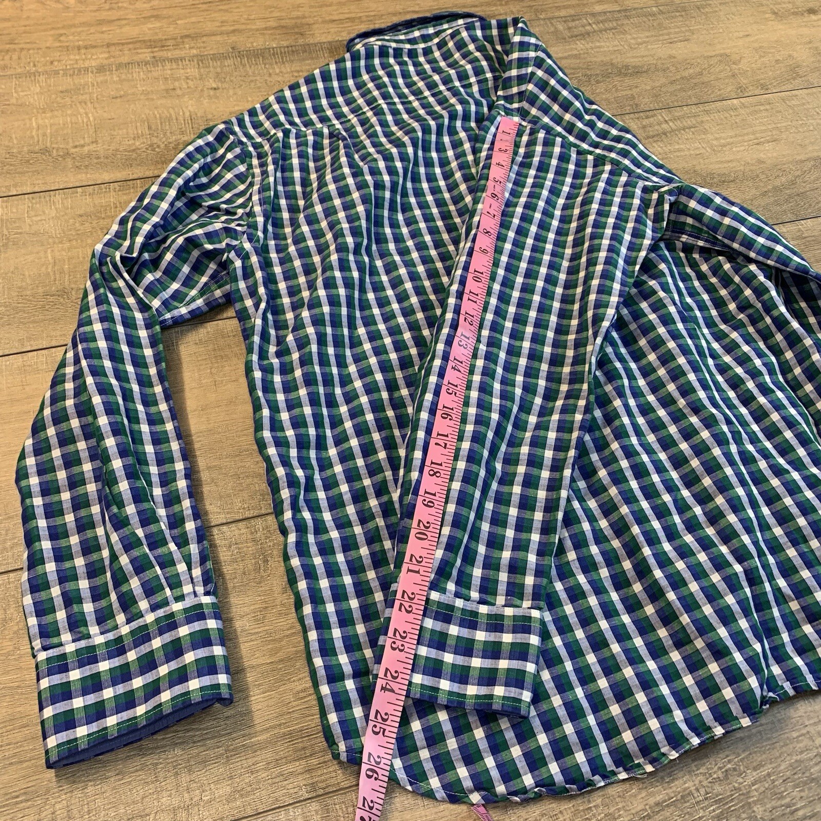 J McLaughlin Mens Long Sleeve Button Up Shirt Size Large 52% Linen Check B16