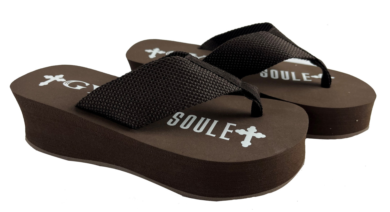2 Pack Gypsy Soule Platform Wedge Thong Sandals, 2in Heel, Black & Brown, New