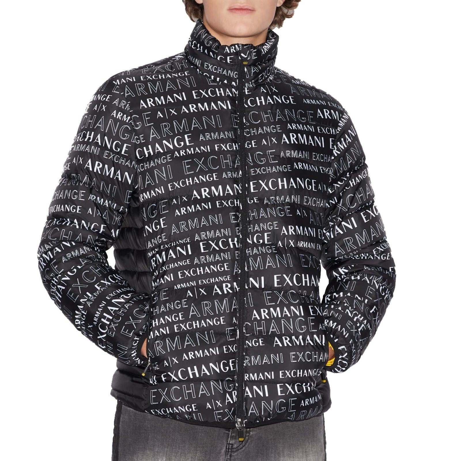 NWT : A|X ARMANI EXCHANGE Mens Logo Print Quilted Puffer Jacket : Black: S – XXL