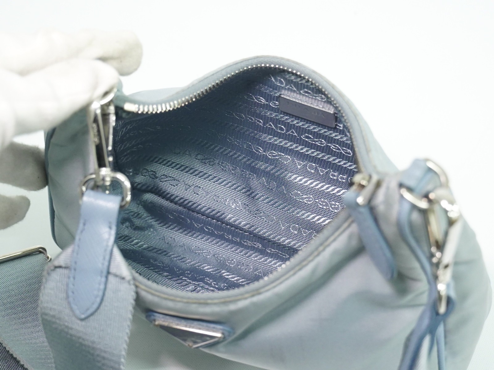 PRADA Re-Edition 2005 Nylon -Shoulder Crossbody Bag Light Blue Silver