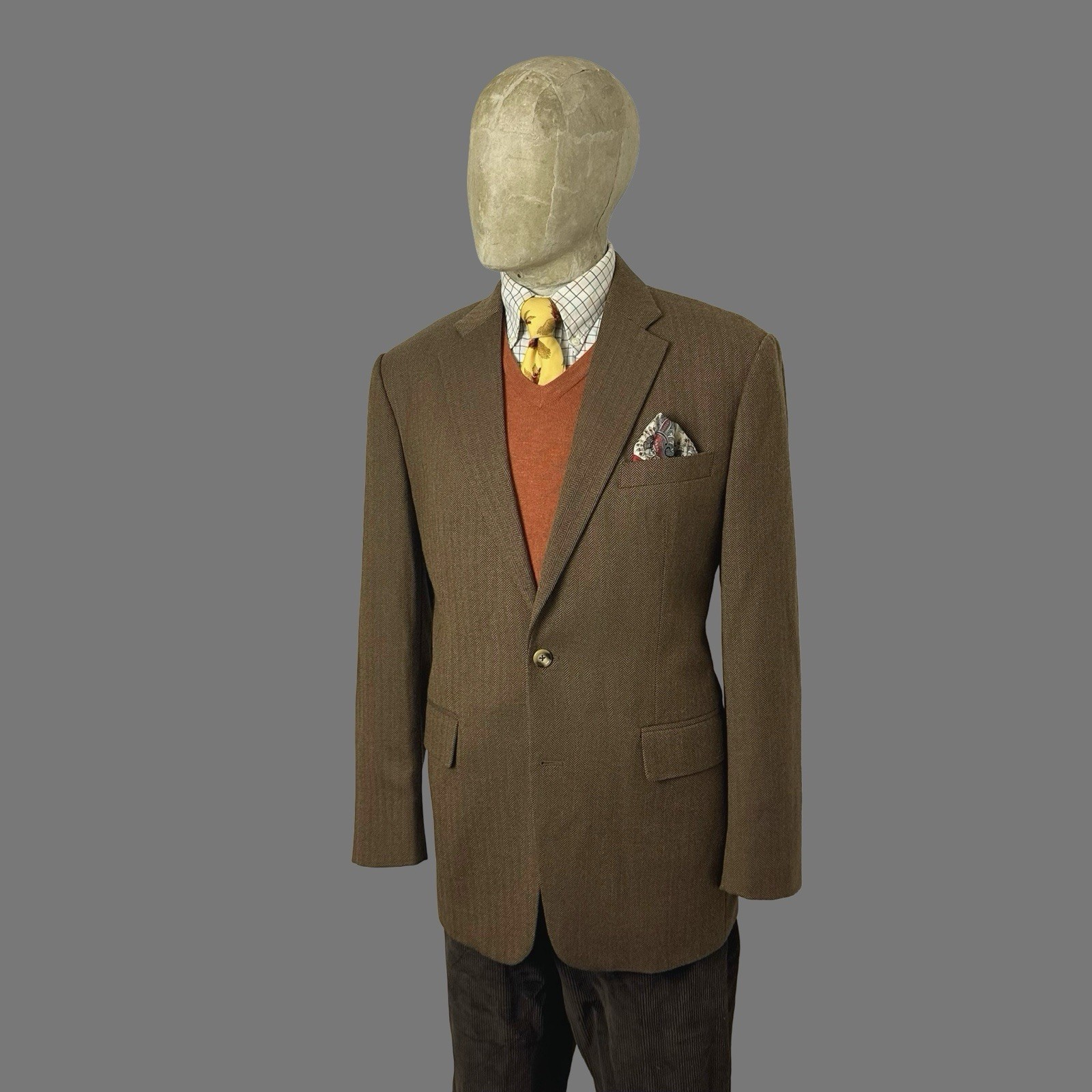 Bespoke Tweed Sport Coat 42R Brown Herringbone Ash Tailor Wool Jacket Tailored