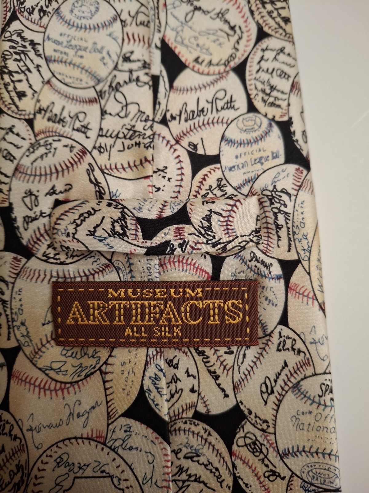 Museum Artifacts Baseballs and Signatures 100% Silk Handmade Mens Neck Tie