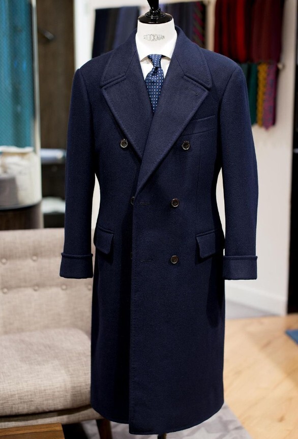 Wool Men’s Long Overcoat Double Breasted Peak Lapel Formal Business Outdoor Coat