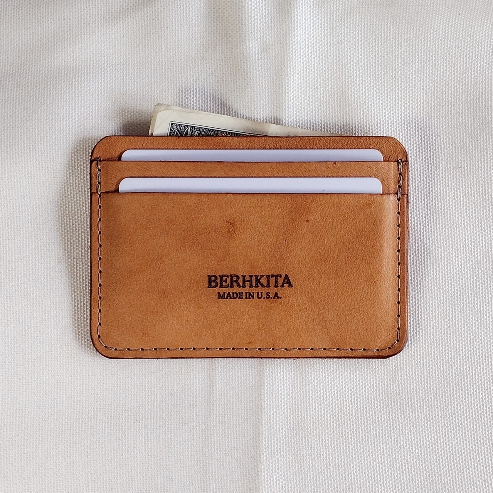 handmade 100% real leather card holder aged natural veg tan