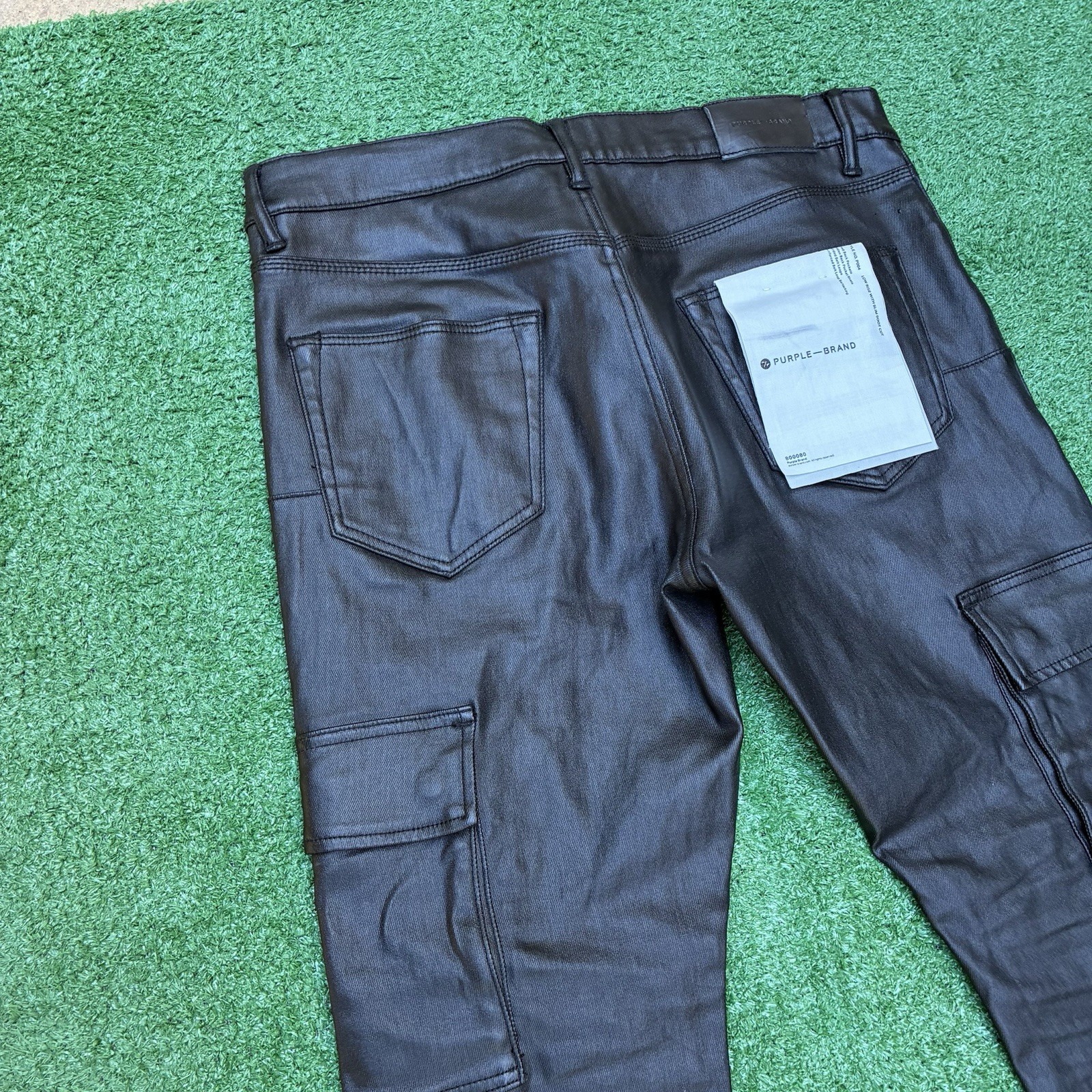 Purple Brand P004 Wax Coated Designer Cargo Jeans Button Fly Sz 33×32