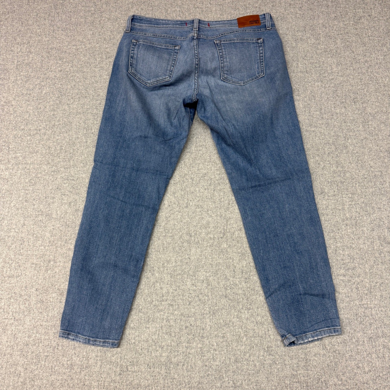 Fran Denim Eva Distressed Jeans 31 Blue Medium Wash Stretch Frayed Hem Low Rise