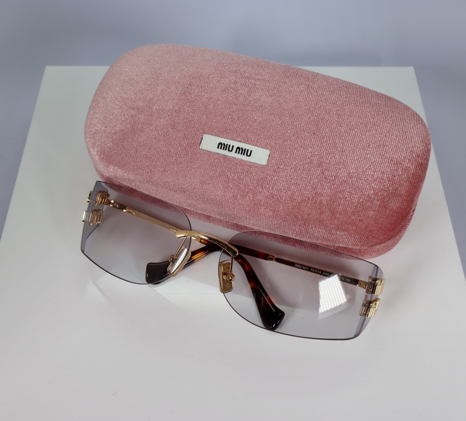 Miu Miu MU A51S 5AK50K 75mm Rectangle Sunglasses in Gold with Light Gray Lenses