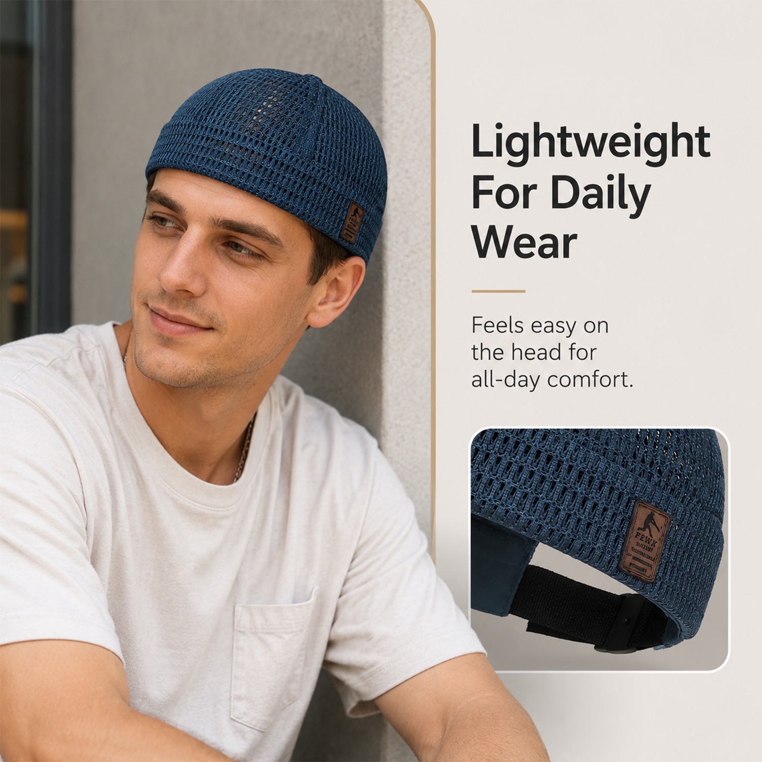New Men Breathable Quick Dry Mesh Skullcap Brimless Adjustable Docker Beanie Hat