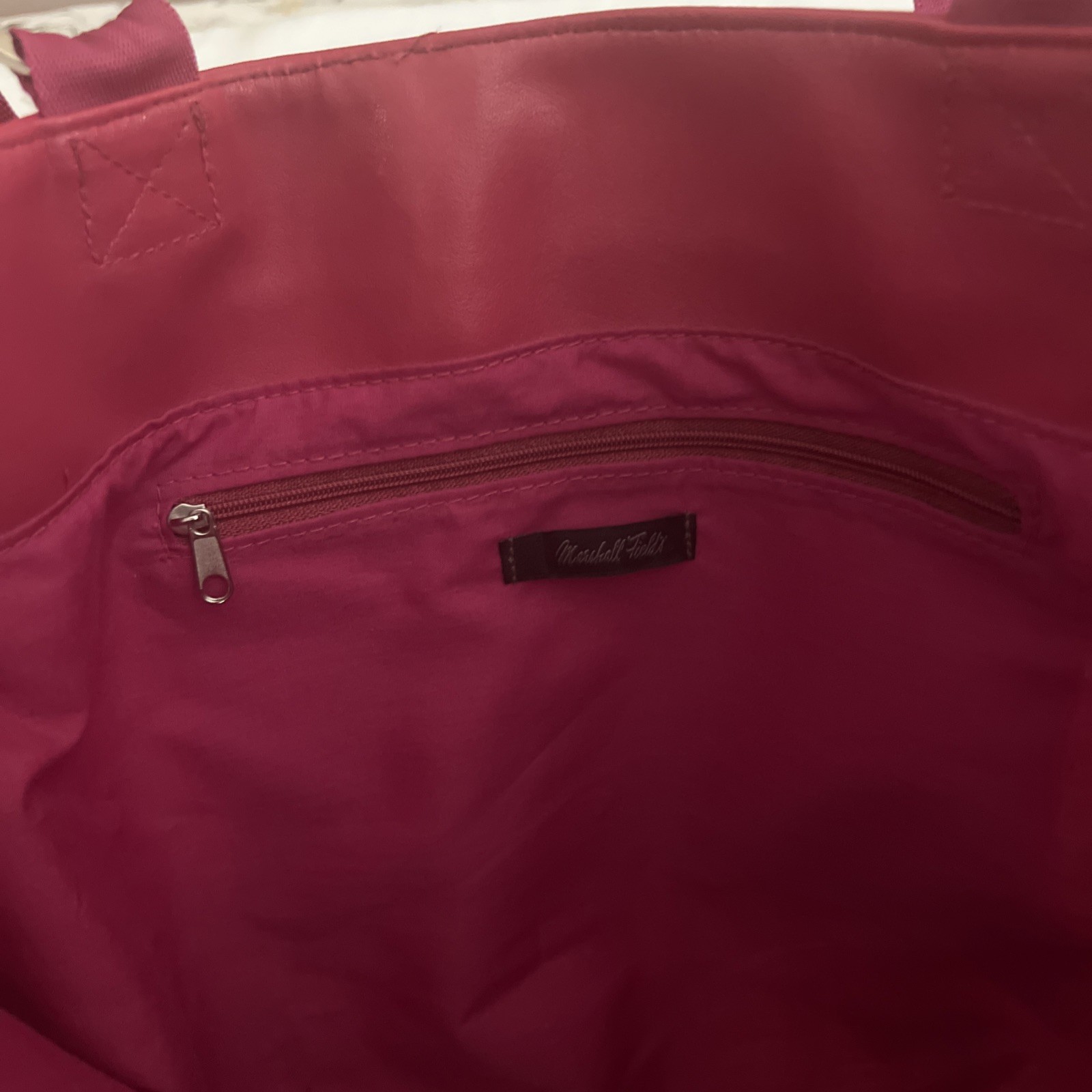 Vintage Marshall Field’s Dark Pink Canvas Tote w/ Photo Keychain Inside Pocket