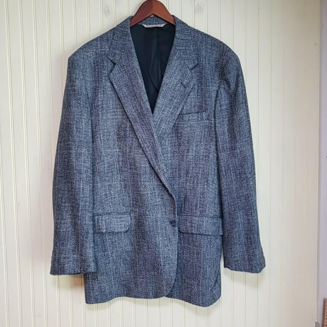 Stafford Blazer Mens 42 Gray Check Polyester Wool Silk Tweed Sport Coat USA