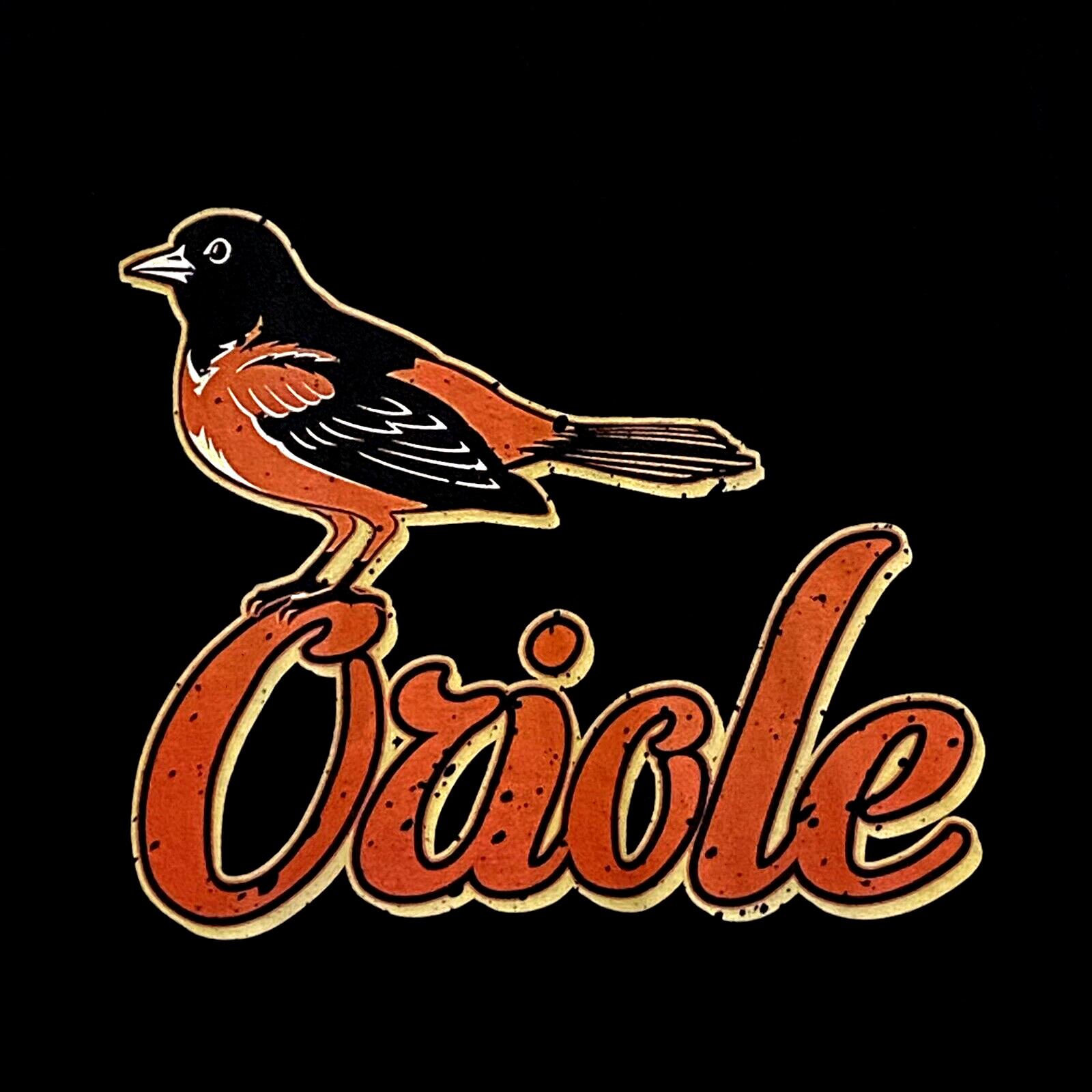 Oriole Bird T-Shirt L Black Crew Neck Short Sleeves Colorful