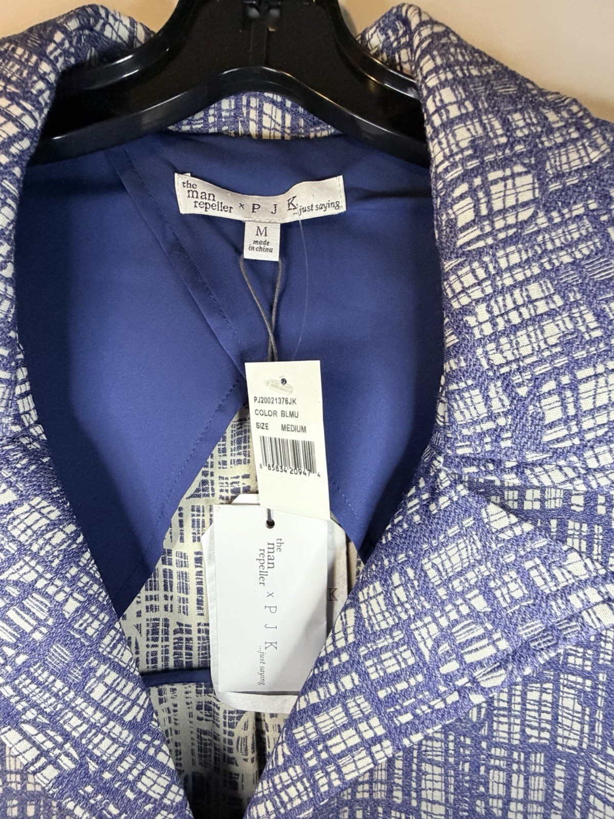 The Man Repeller x PJK Blue Pattern Blazer NWT Size M A-Line Jacket