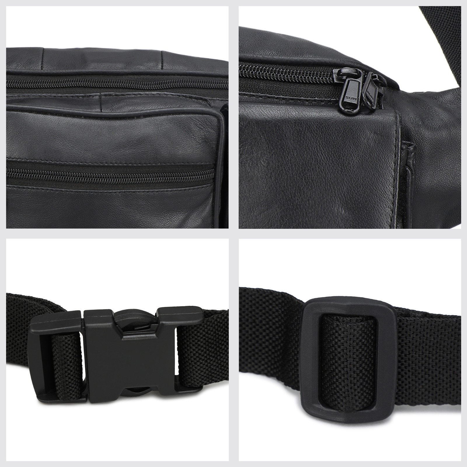 Large Black Solid Leather Waist Fanny Pack Belt Bag Travel Hip Purse Mens Women