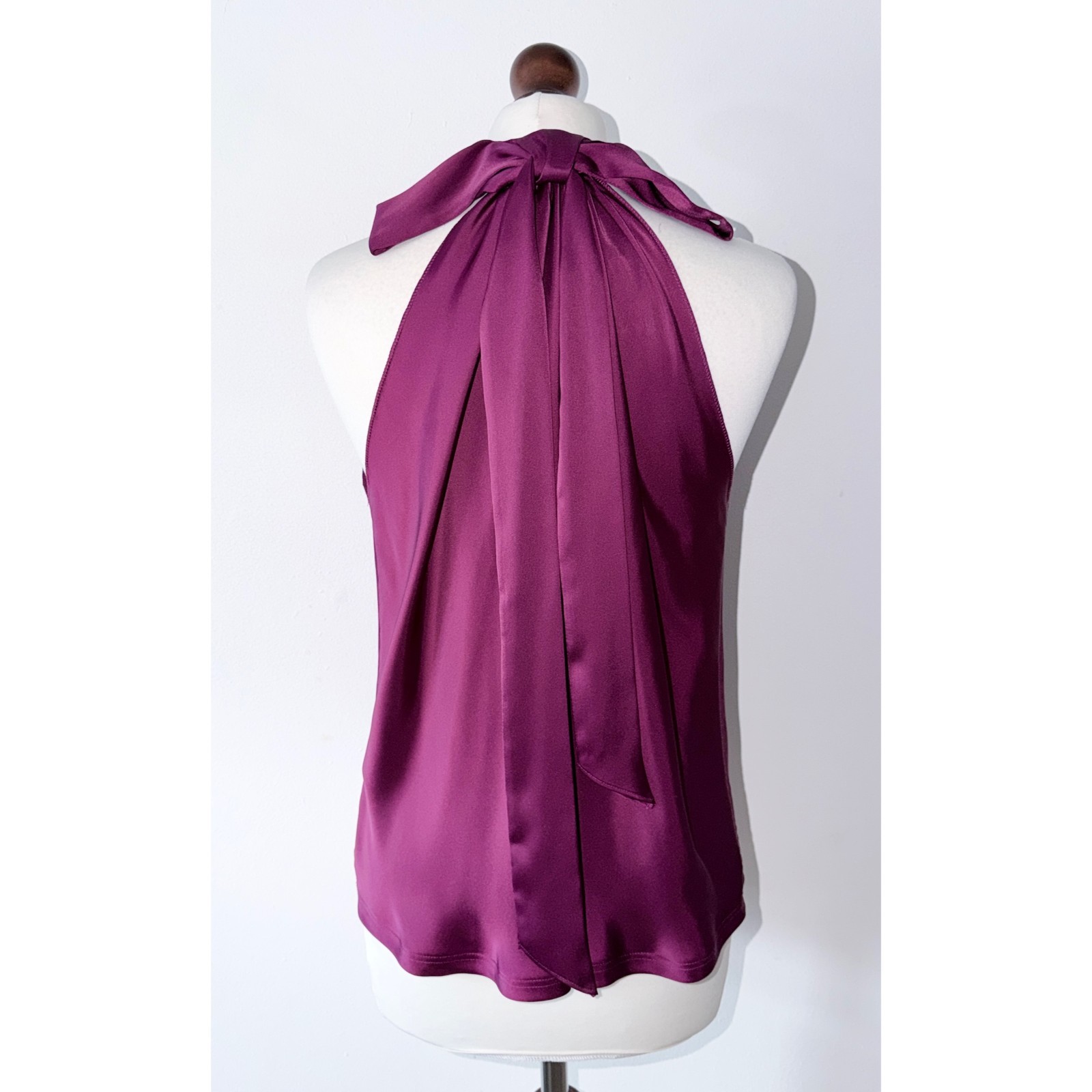 Reiss Laura Bow Detail Satin Sleeveless Cowl Neck Top In Berry Size 14 RRP £115