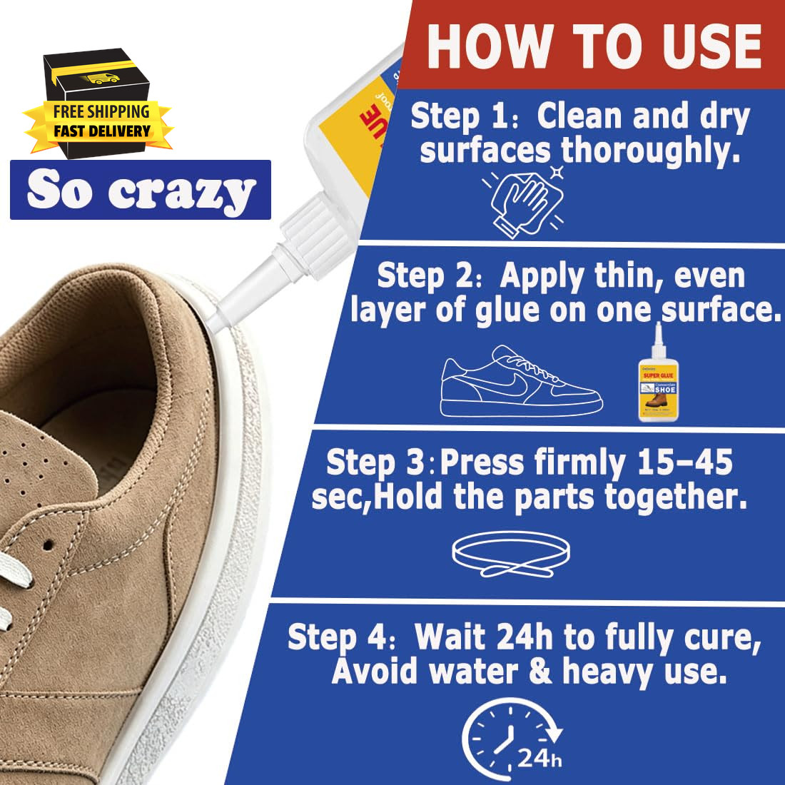 30G Shoe Glue for Sole Repair – Heavy Duty Super Adhesive for Boots, Sneakers, L