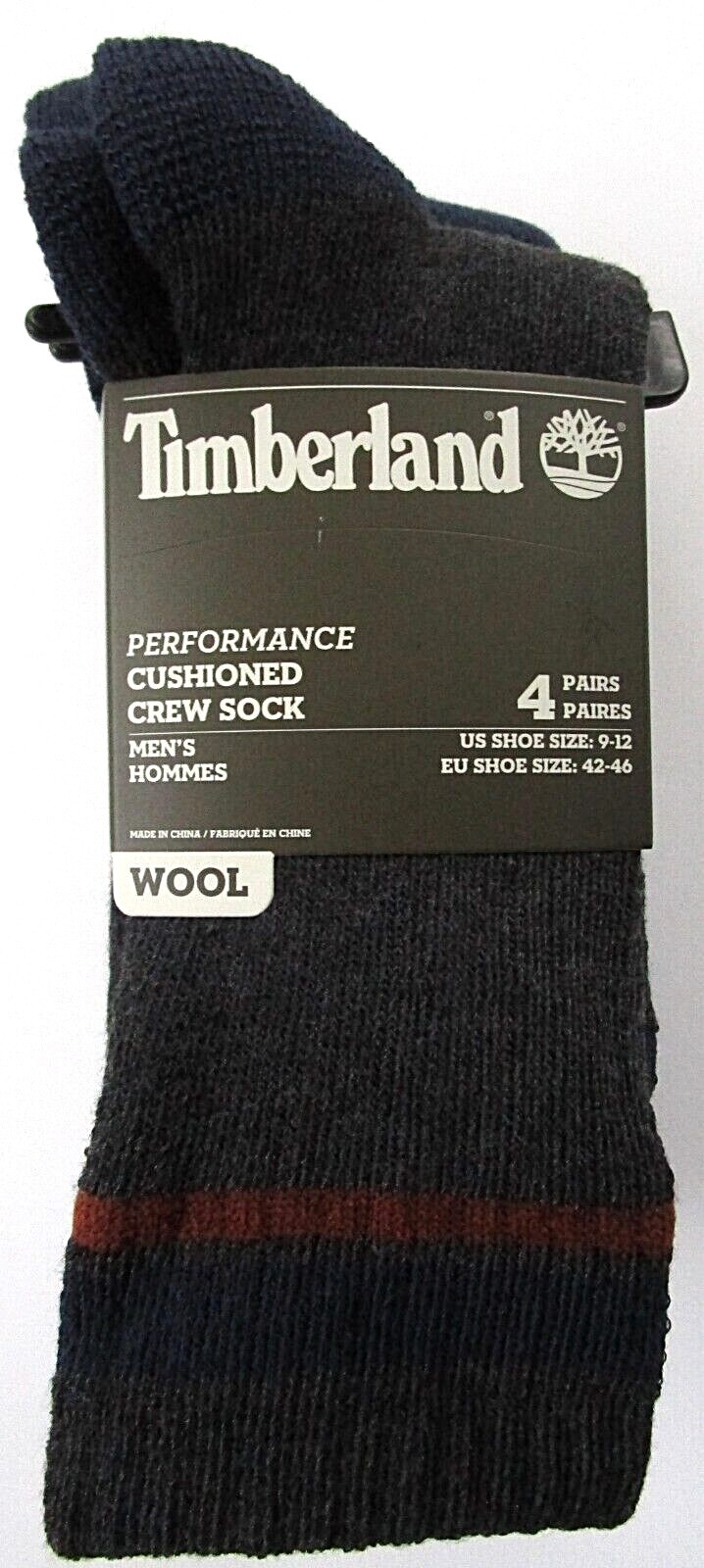 Timberland Mens’ Cushioned Crew Sock Wool Black Gray Navy Brown 4 PR 9-12 – NWT