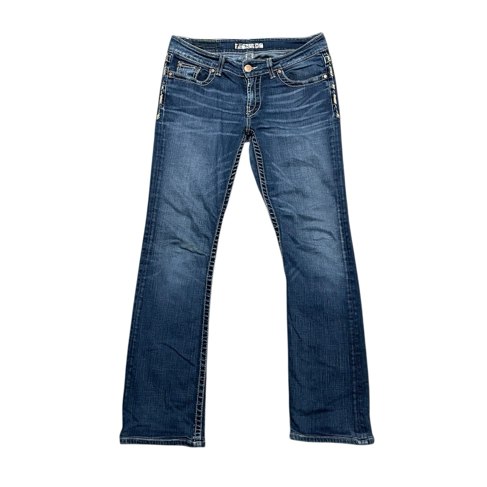 BKE Culture Jeans Womens 29 Boot Cut Denim Blue Whiskered Stretch Pants 29×31.5