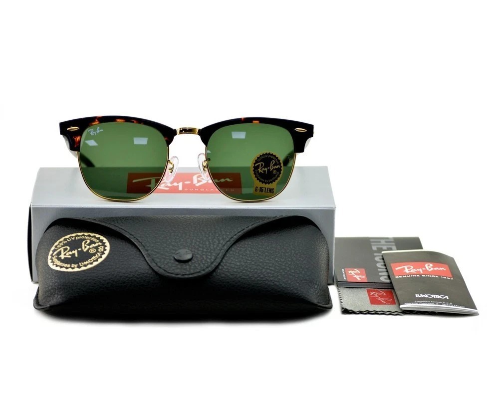 Ray-Ban Sunglasses Clubmaster Classic Tortoise Frame Green Lenses RB3016 51mm