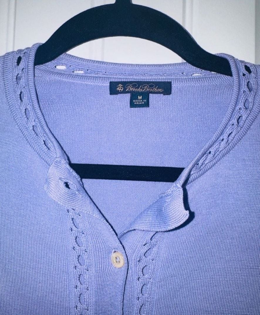 Brooks Brothers Silk & Cotton Blend Open Stitch Cardigan minimalist preppy