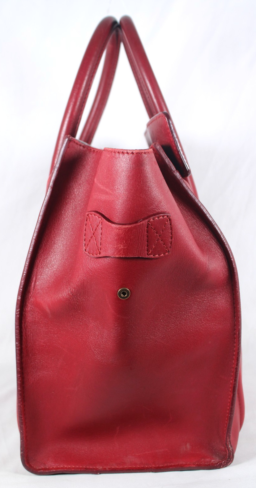 CELINE Carmine Red Leather Zip-Top MINI LUGGAGE Large Tote Bag