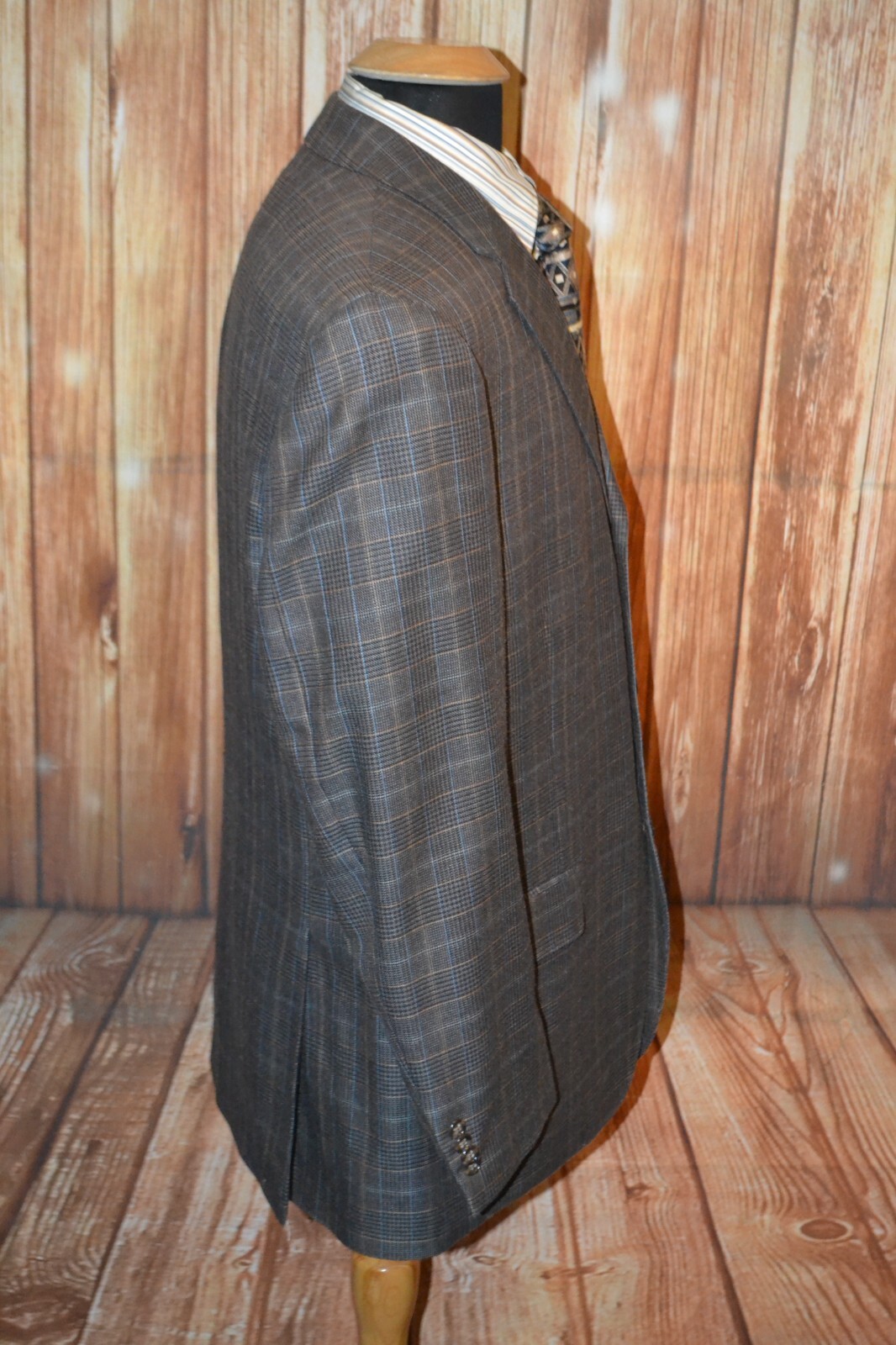Kroon Men Wool Silk Check Brown 3 Front Button Sports Coat Sz 42R