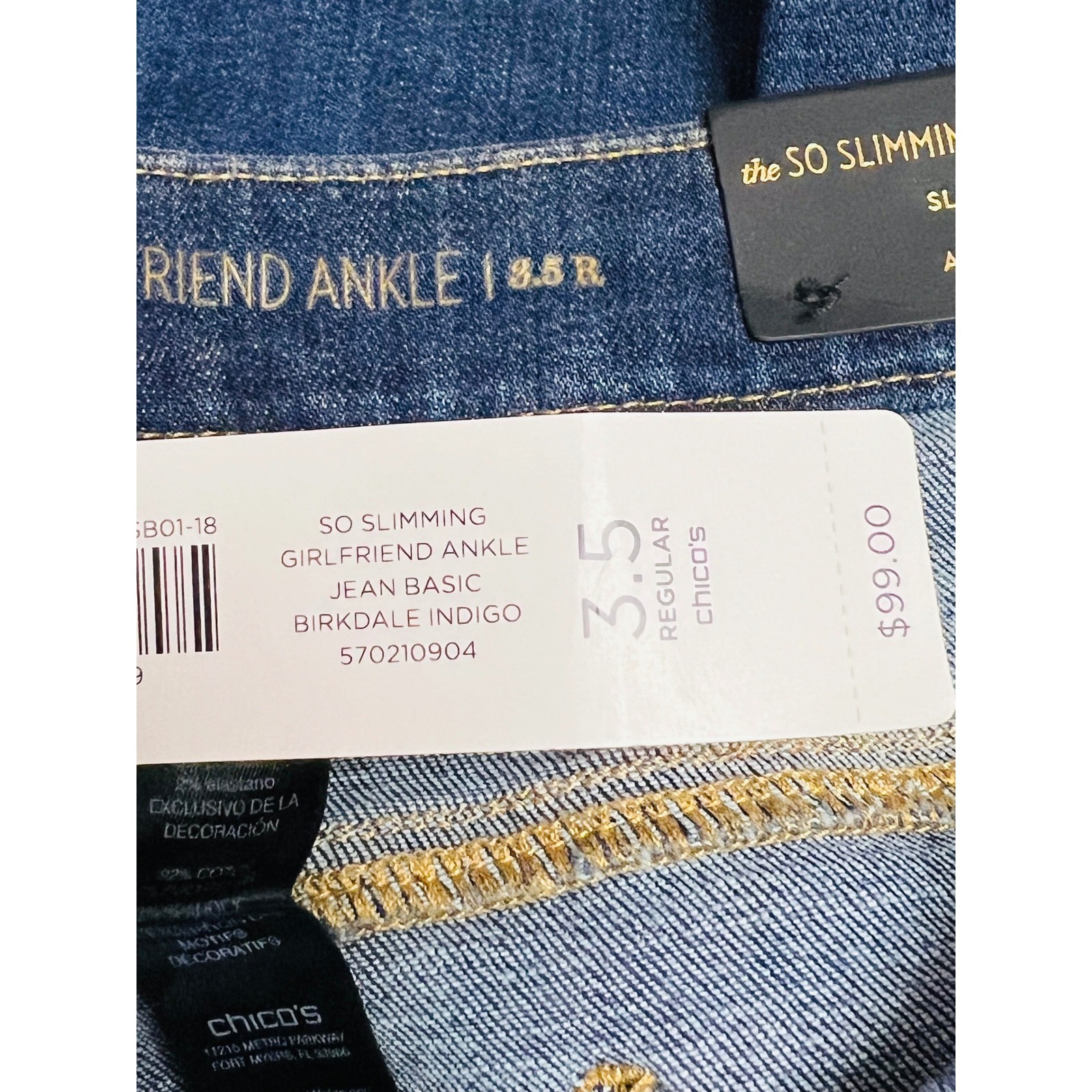 Chico’s Girlfriend Ankle Jeans Womens 3.5 (18) Blue So Slimming Birkdale Indigo