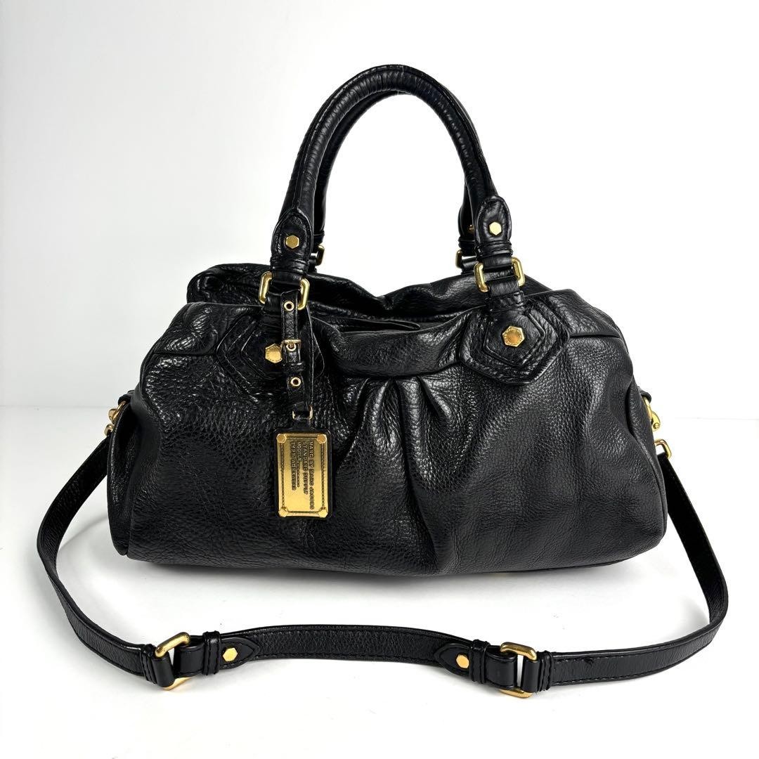 Marc by Marc Jacobs Classic Q Black Leather 2 Way Shoulder Bag Y2K Auth e76