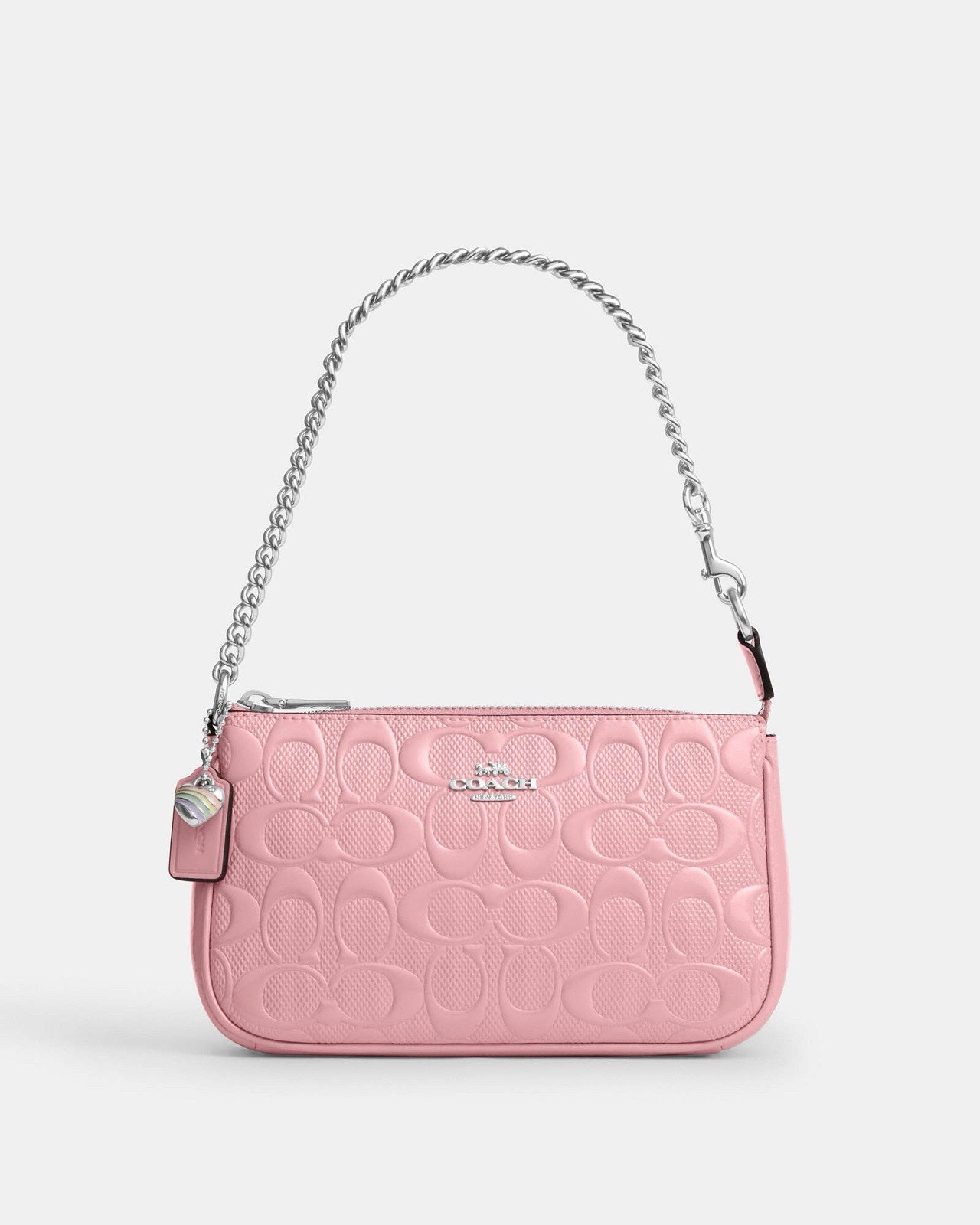 NWT Coach Nolita 19 In Signature Leather With Heart Charm CCZ27 Silver Pink