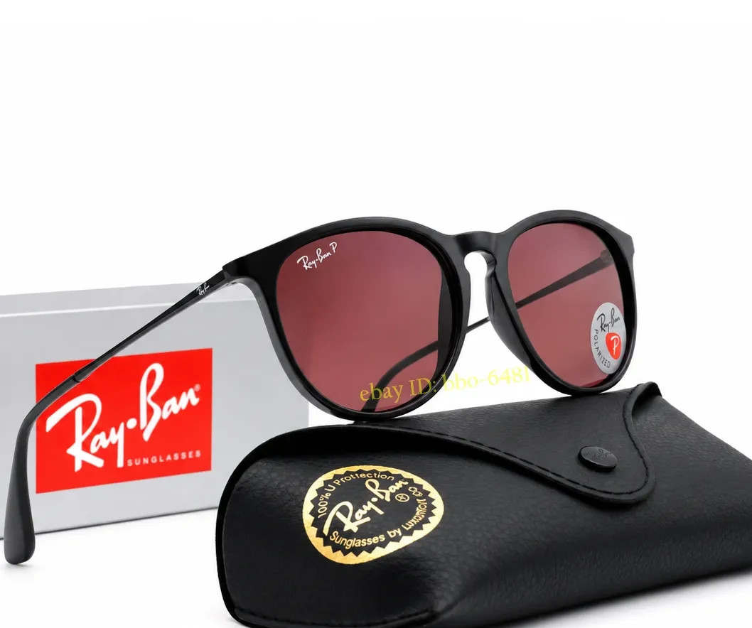 Ray-Ban Erika RB4171 Polarized Sunglasses Round Lens Purple Black Frames 54MM