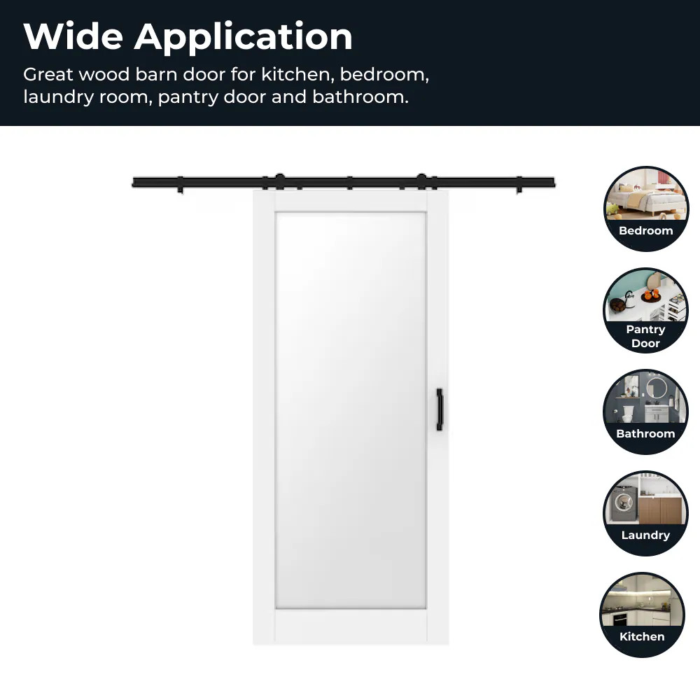 RELIABILT 36-in x 84-in White Mirrored glass MDF Solid core Single Barn Do|26948