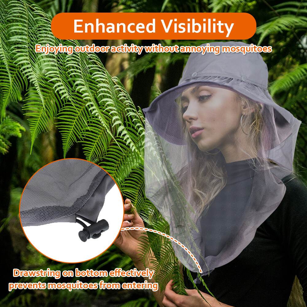 1/2x Mosquito Head Net Hat Bug Bee Insect Mesh Sun Cap for Fishing Hiking Safari
