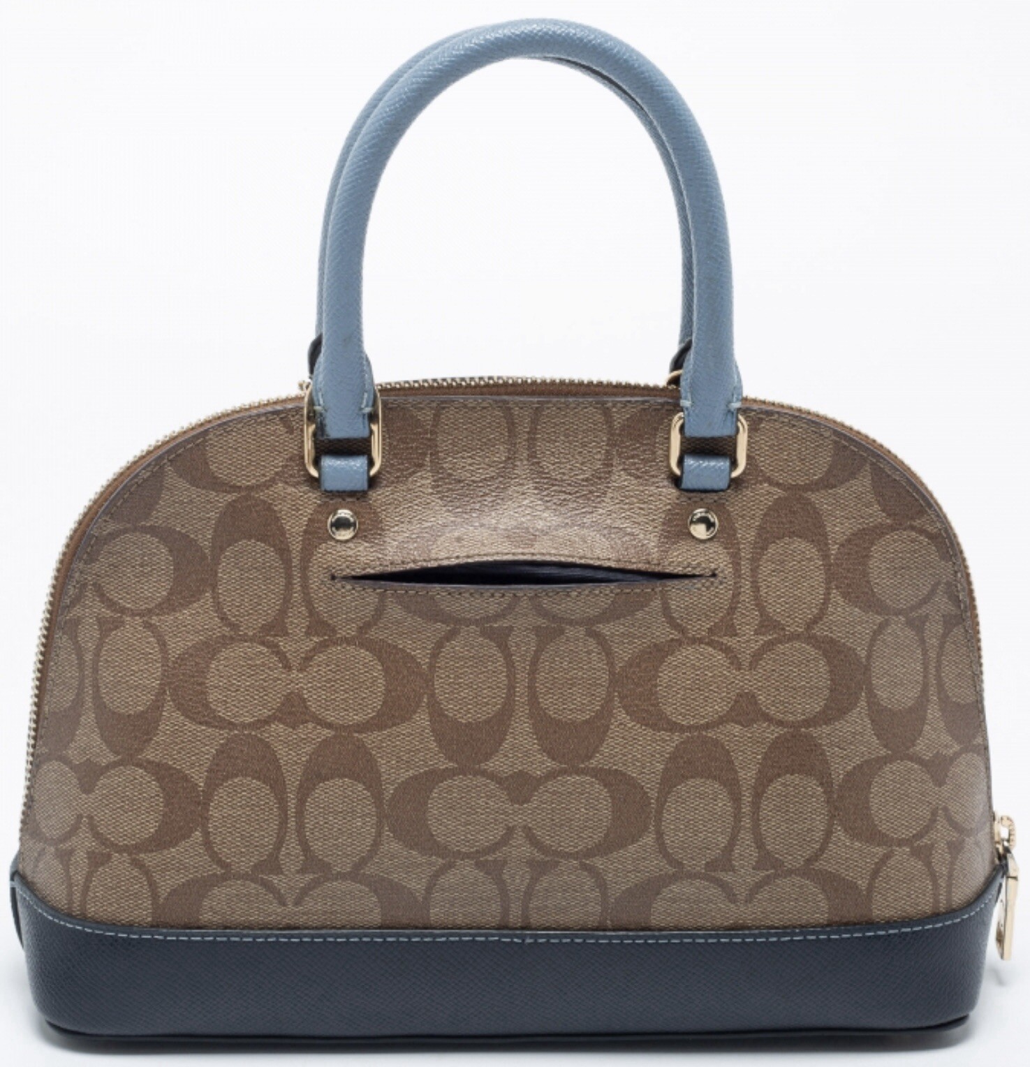 COACH Mini Sierra Satchel Logo Khaki /Midnight Pool / Brown Leather Bag $295 NEW