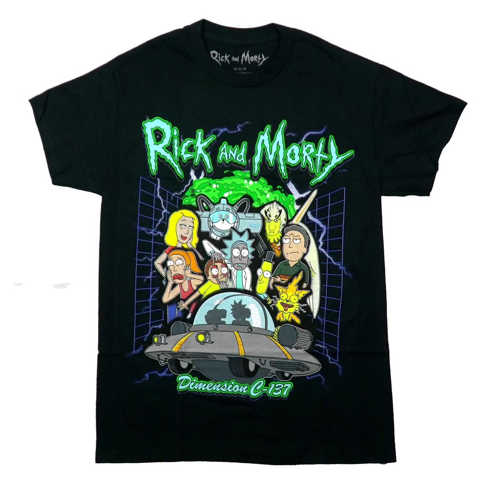Rick and Morty New Adult T-Shirt – Cast over Spaceship Dimension C-137