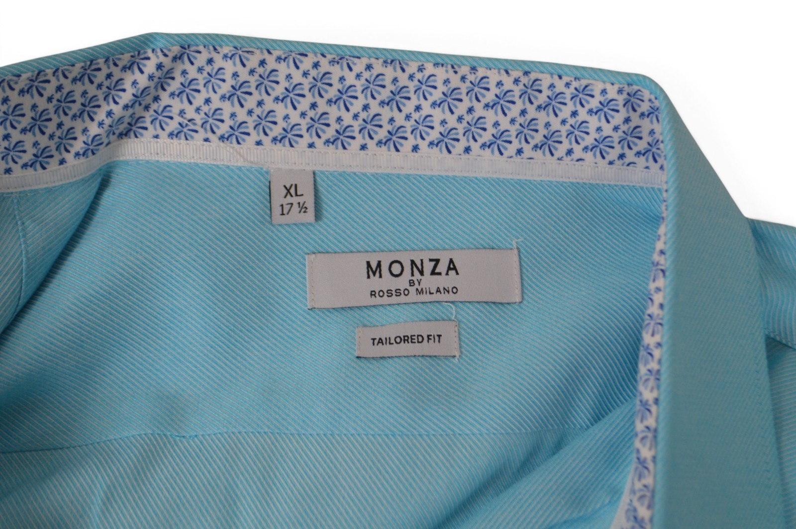 Monza Rosso Milano Tailored Fit Dress Shirt XL 17.5 Aqua Blue Long Sleeve