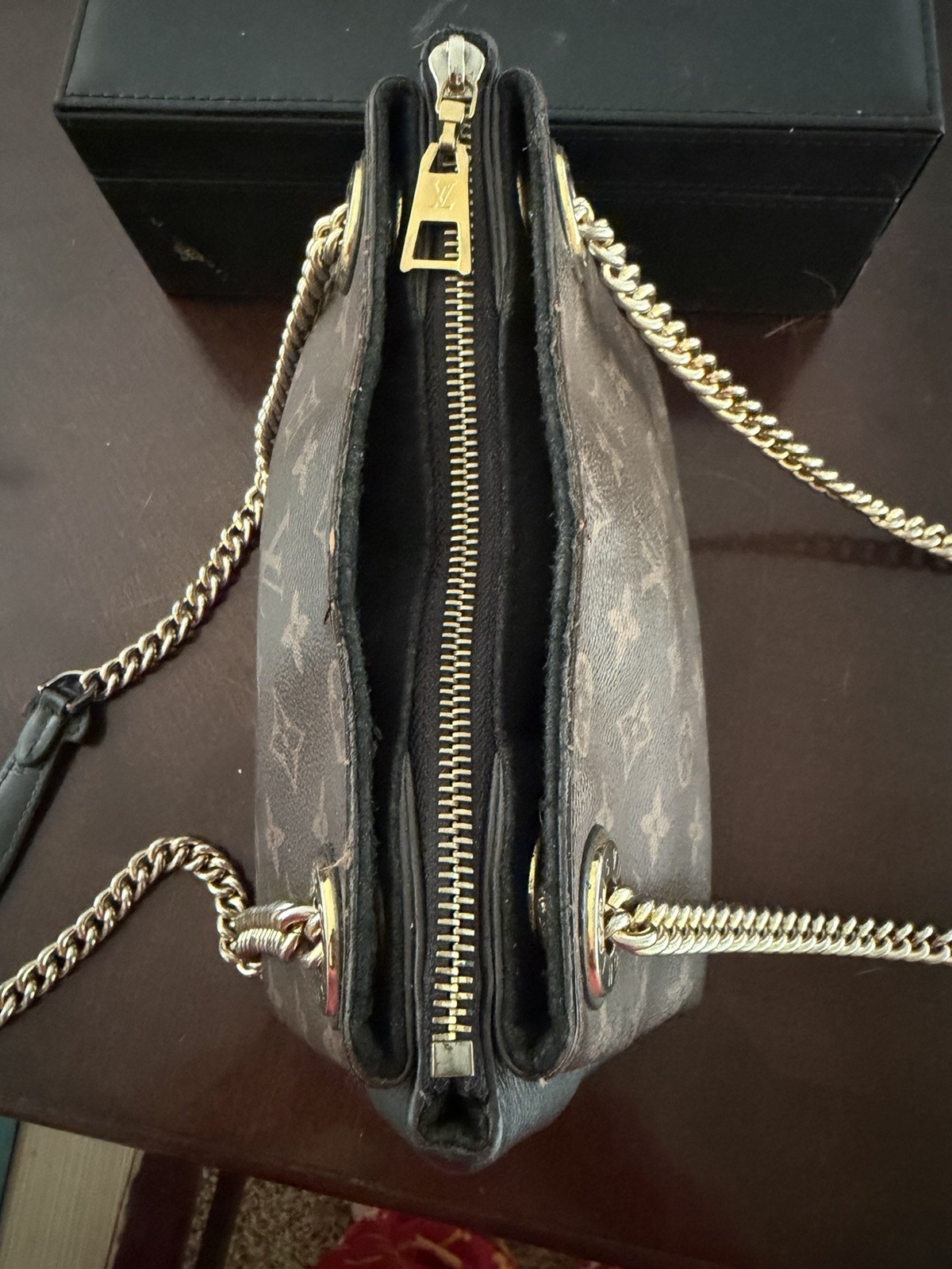 Louis Vuitton Monogram Brown and Black Surene BB Zip Chain Strap Gold Hardware
