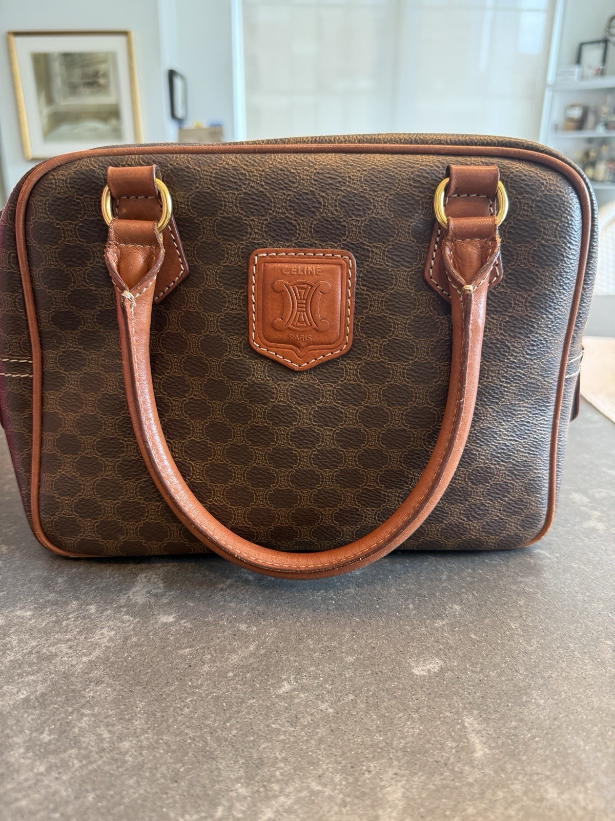 Authentic Vintage Celine Macadam Shoulder Tote Bag Made In Italy