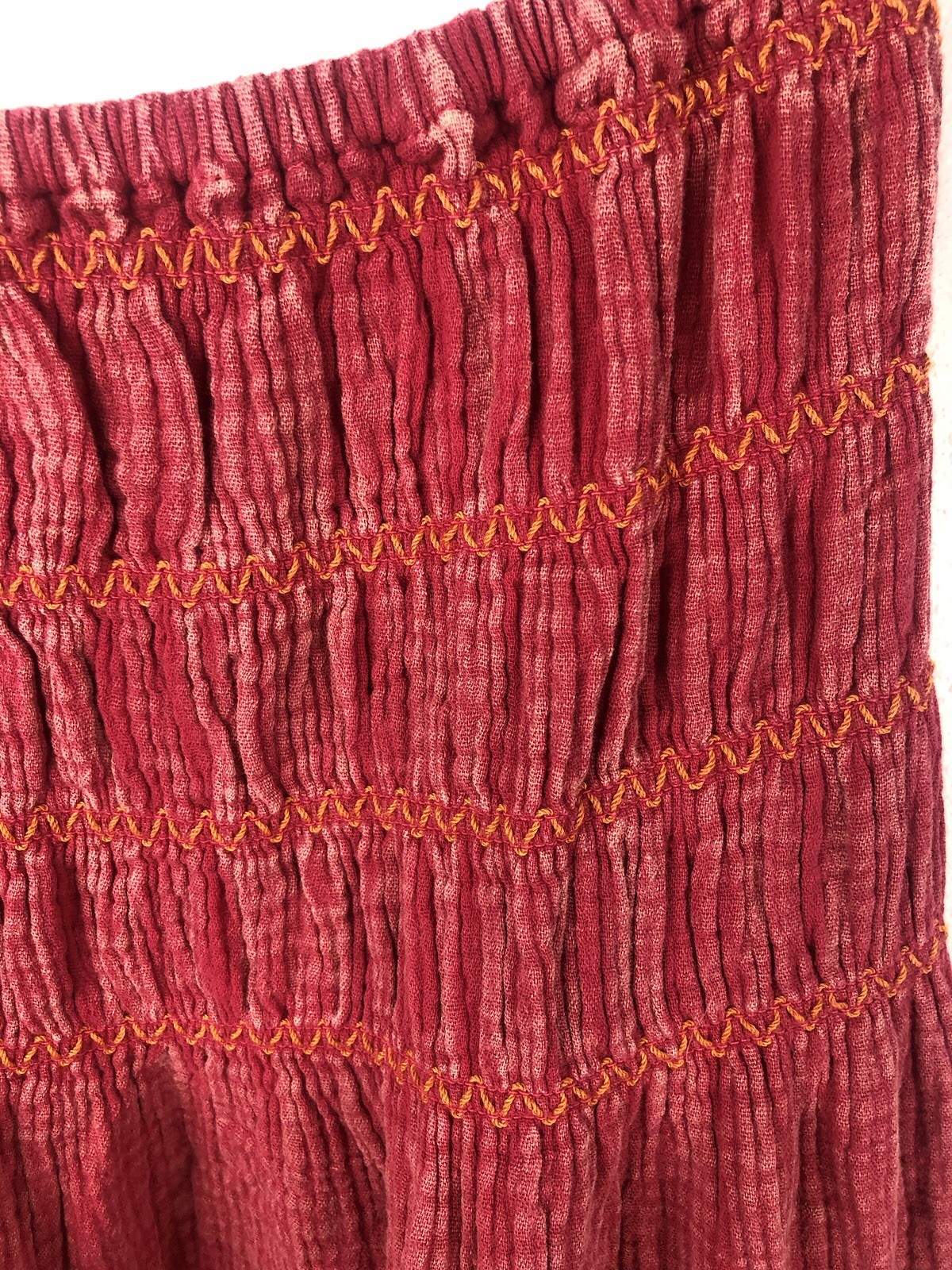 Davi And Dani MaxiDress SZS Red Smocking Sleeveless Ties Embroidery Boho A4