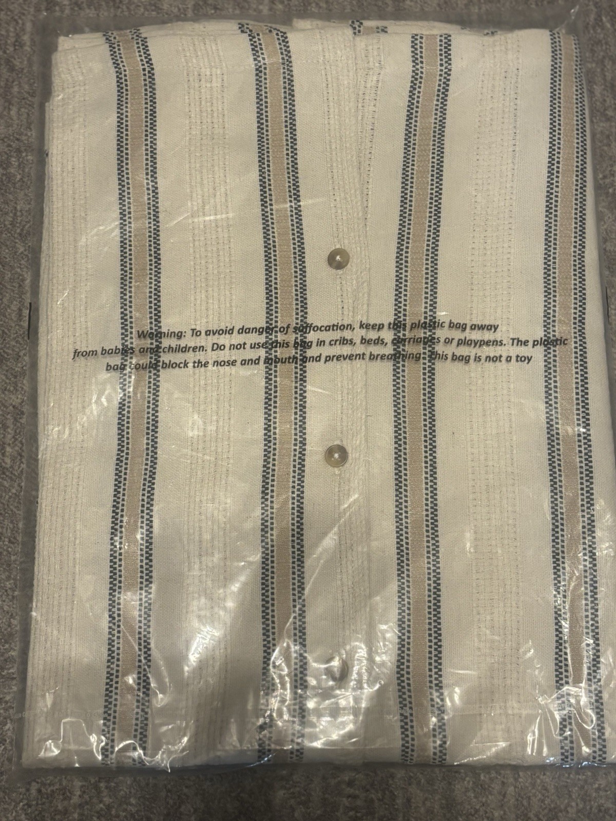 Reverse Thread Men’s Beige Blue Striped Short Sleeve Collared Button-Up Size S
