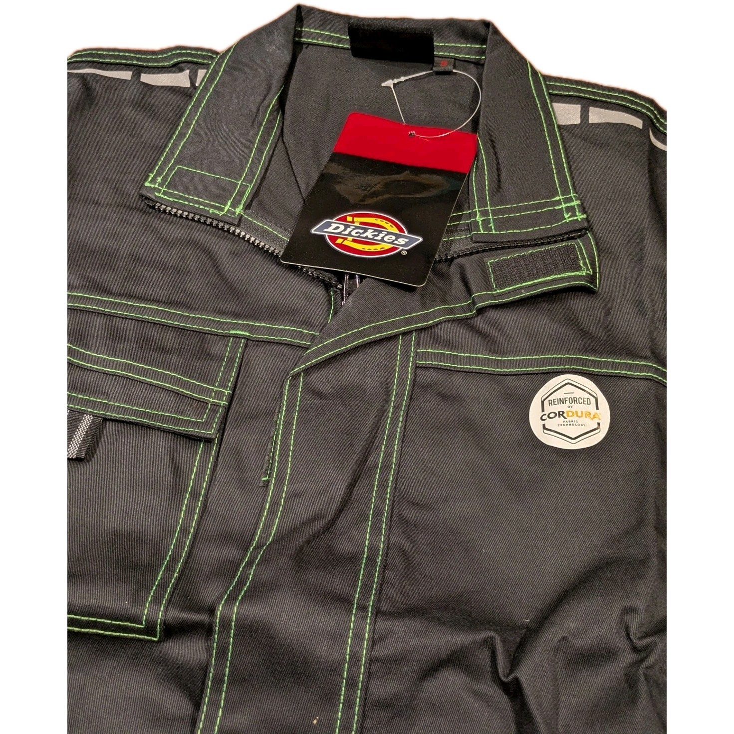 Dickies Cordura Work Jacket Mens Small Black Green Stitch Full Zip Utility NWT