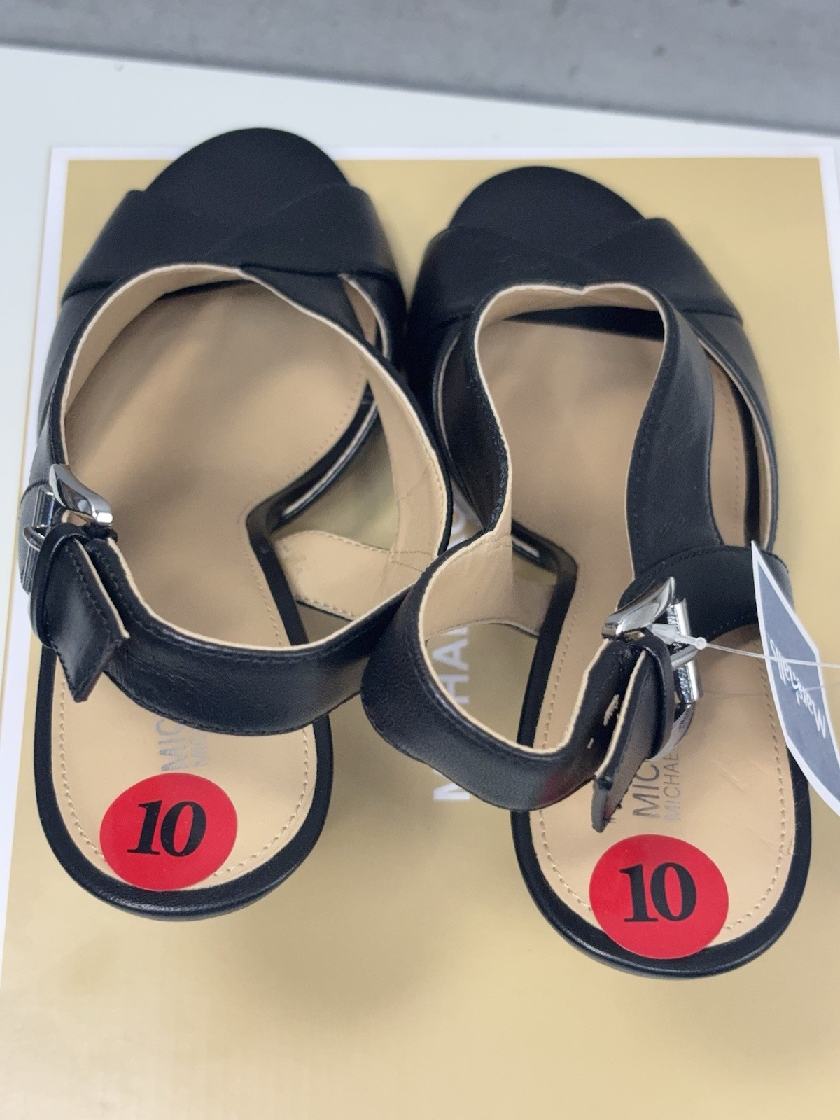 Michael Kors Becky Black Leather Cross Strap Slingback Heeled Sandals Size 10M