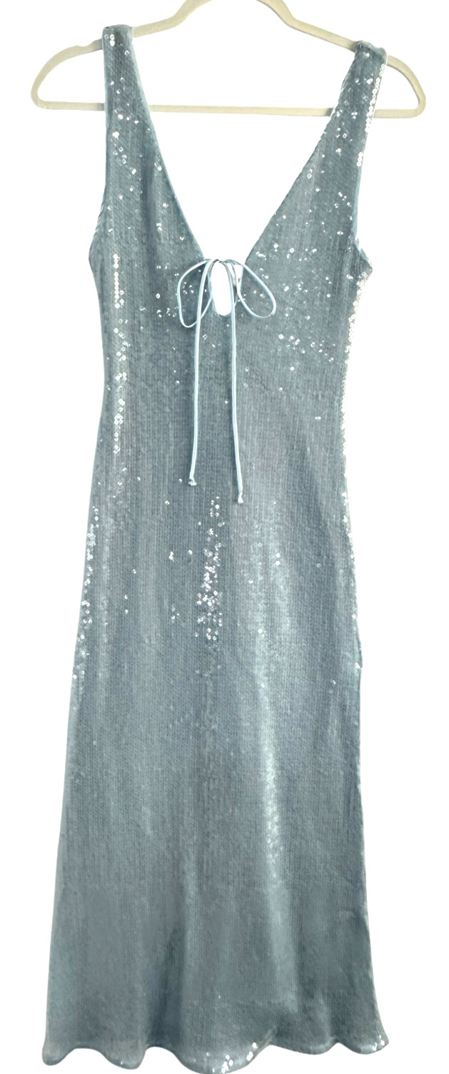 Katia Rae Midi Sequin Dress Light Sky Blue V-Neck Party Cocktail Juniors XXS 2XS