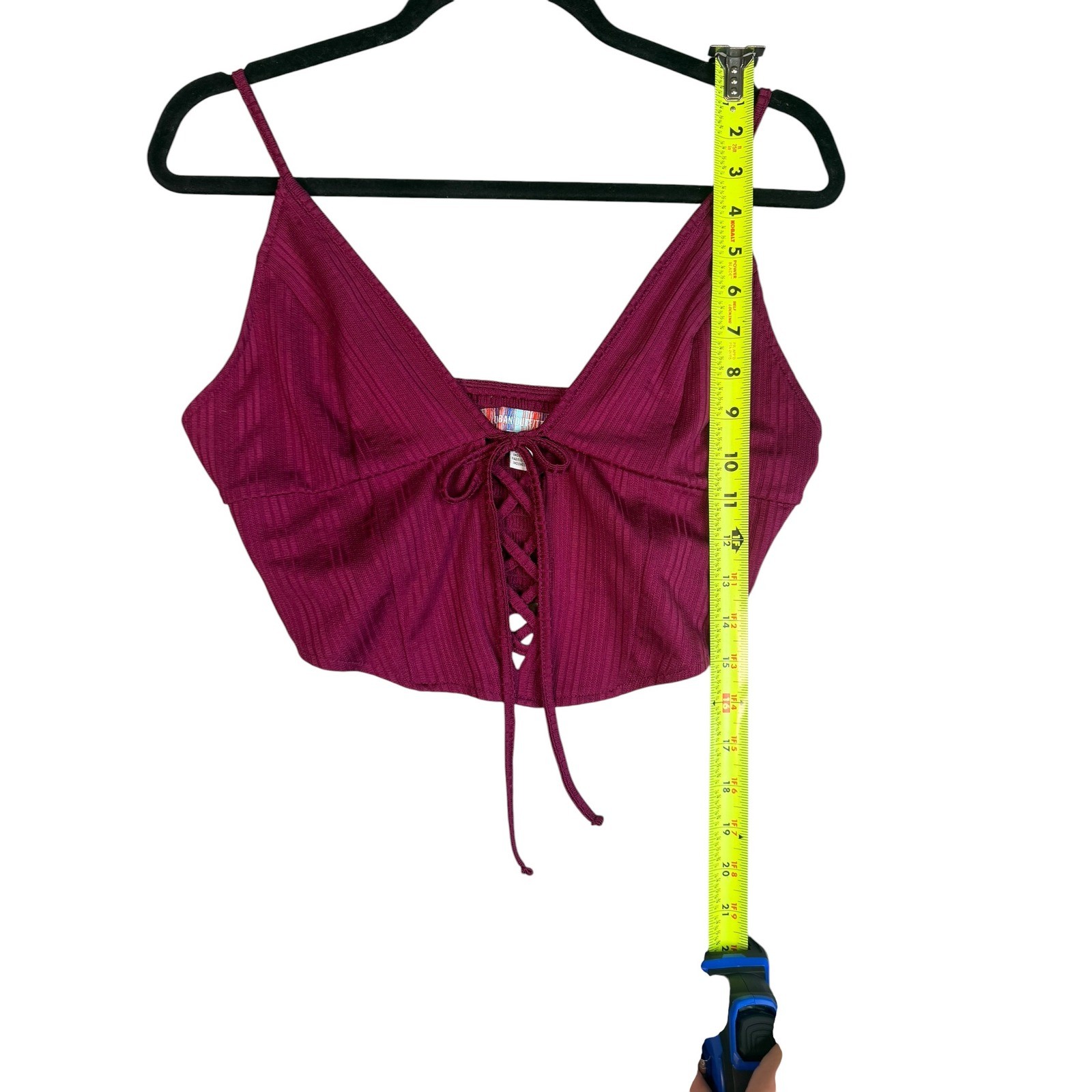 Urban Outfitters Ribbed Lace Up Crop Top Berry Wine Corset Cami Large