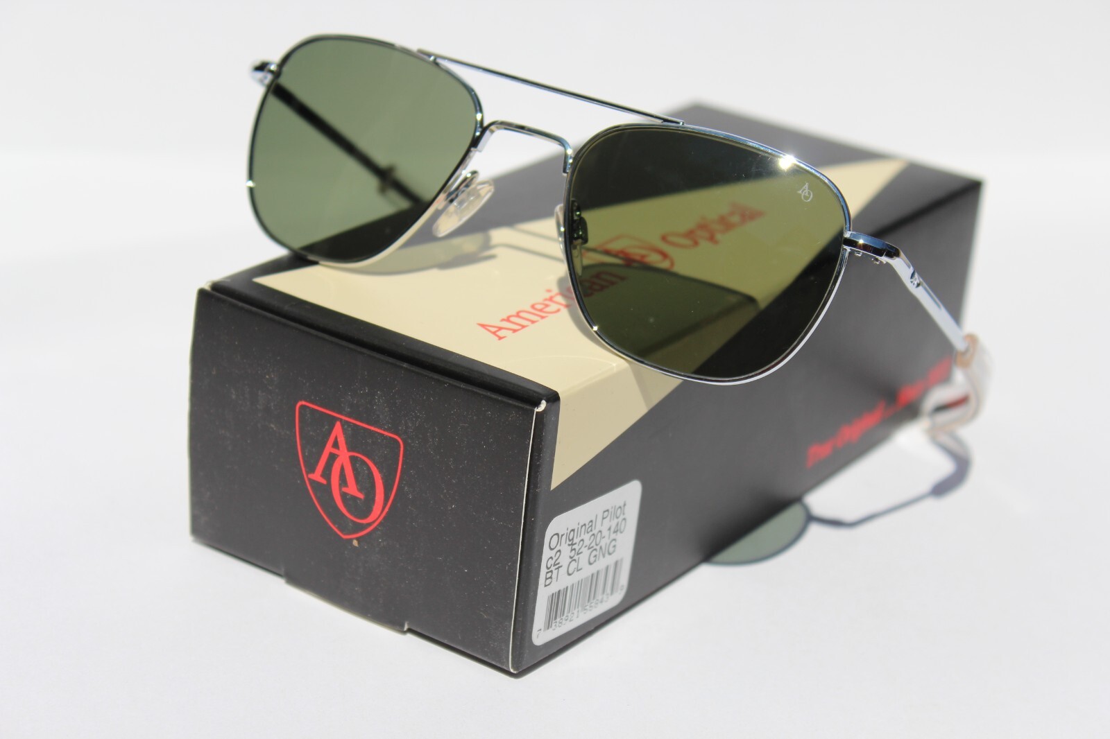 AMERICAN OPTICAL Original Pilot Sunglasses Silver/Calobar Green GLASS 52 GNG NEW