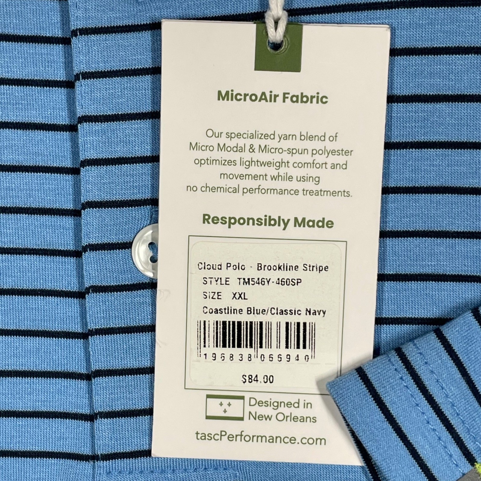Tasc Performance Cloud Polo Brookline Stripe Blue Navy TM546Y-460SP Mens XXL NEW