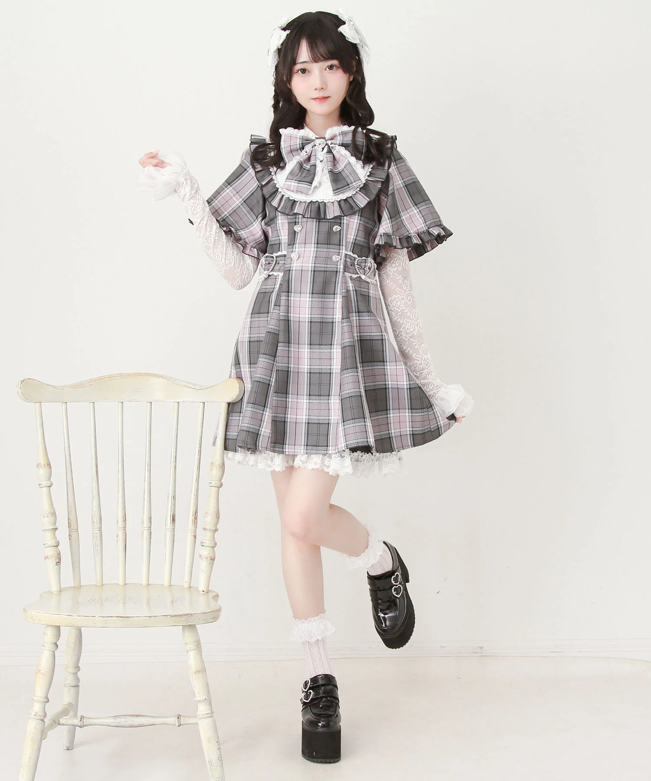 Cape style puff sleeve yoke dress Jirai New