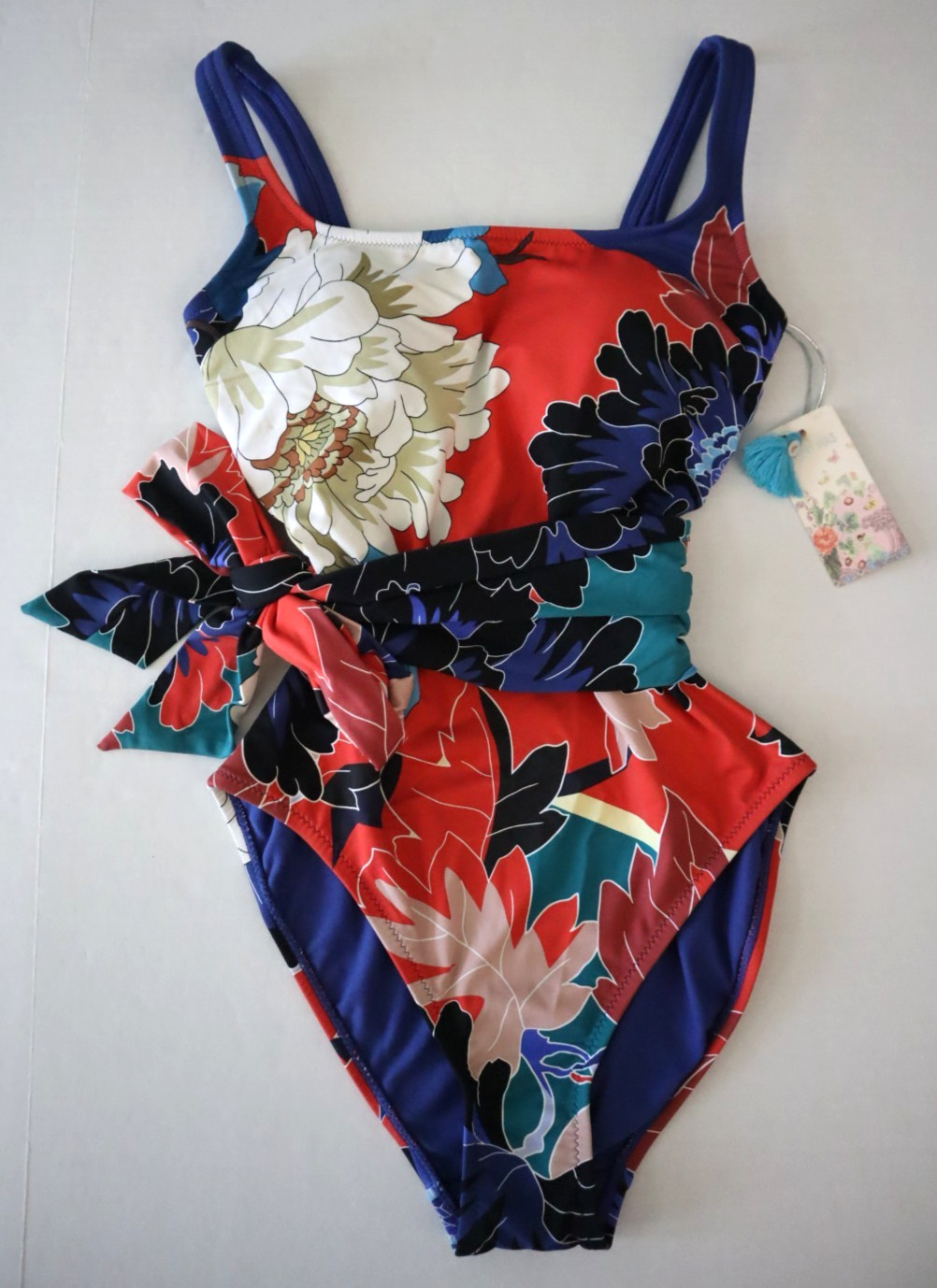 Johnny Was CSW8720 Women Sz XS Multi Marritt Belted Tank One-Piece Swimsuit $198