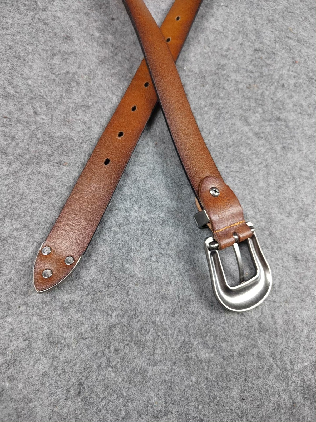 RRL Double RL Western Engraved Buckle Brown Leather Belt with RR Logo Size 32
