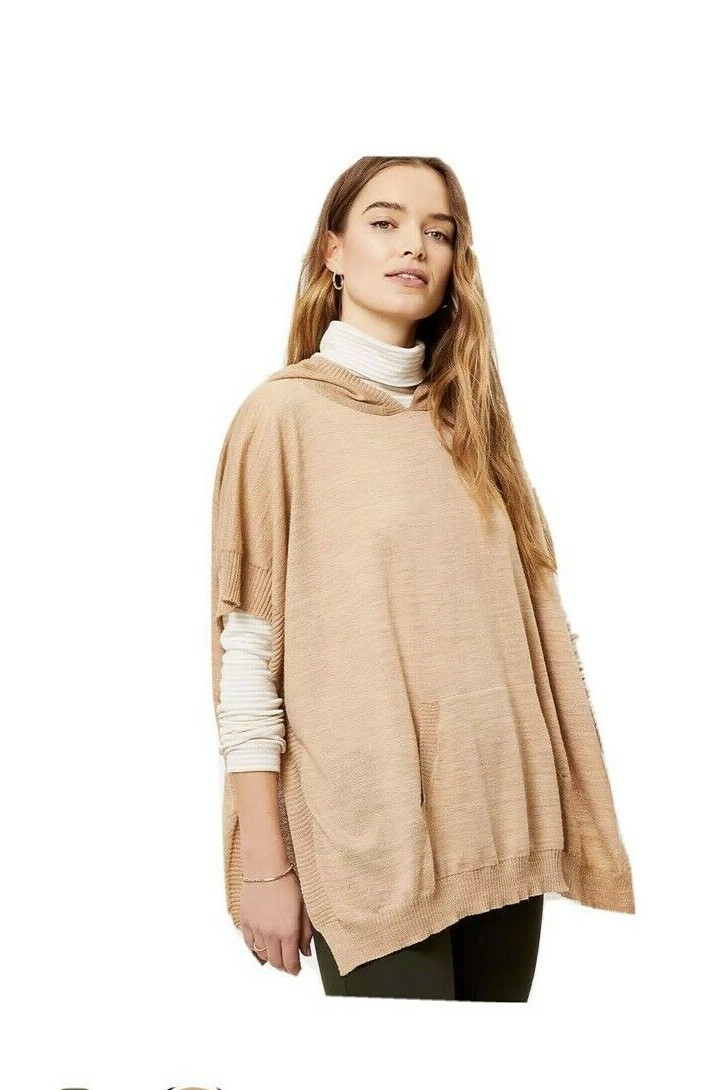 Ann Taylor LOFT Womens M/L Hoodie Poncho Pullover Sweater Desert Khaki $69 1344