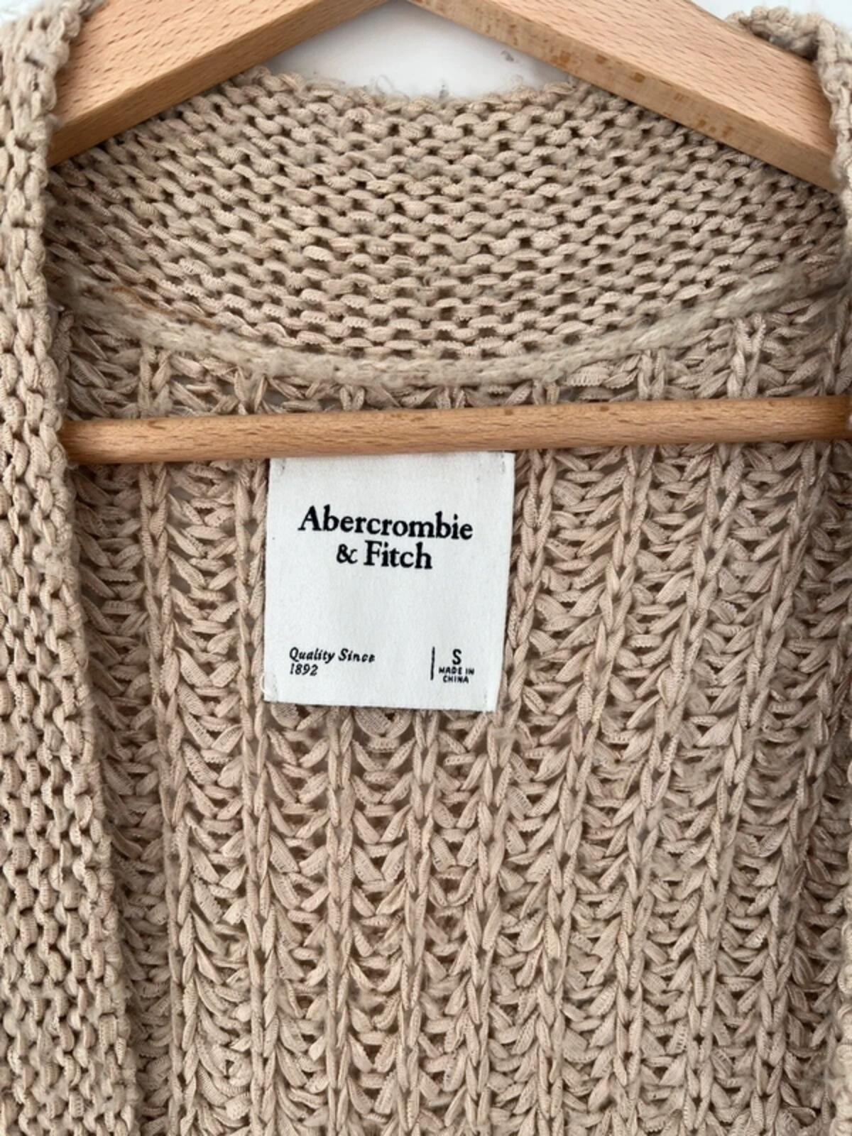 Abercrombie & Fitch Oatmeal Beige Chunky Knit Cardigan Small UK 8 10 Open Front