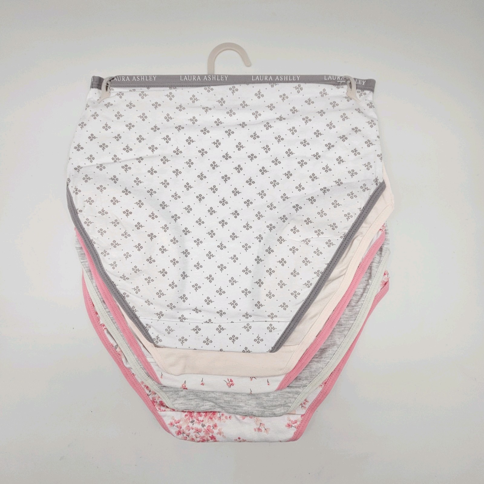 LAURA ASHLEY 5 Pack Women’s S M L Logo Cotton Panties White Pink Gray